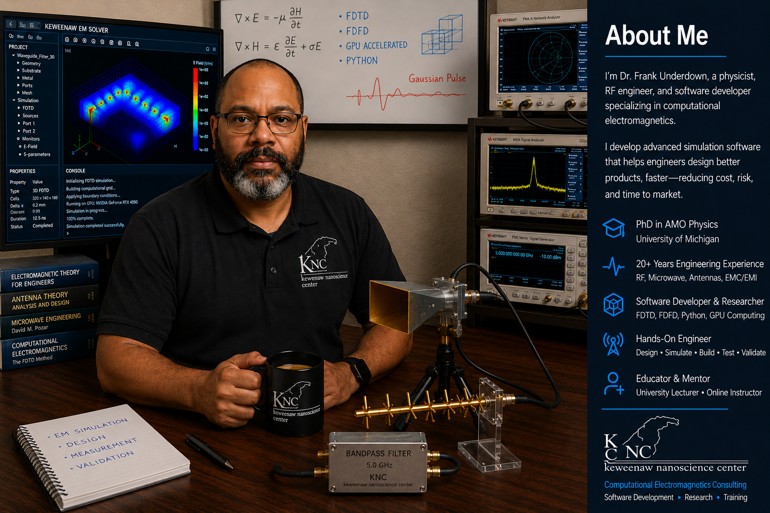 Dr. Frank Underdown in his RF engineering laboratory