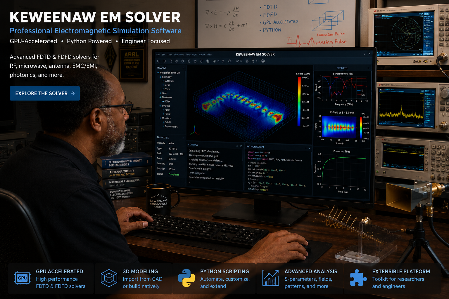 Dr. Frank Underdown using Keweenaw EM Solver in an RF engineering lab